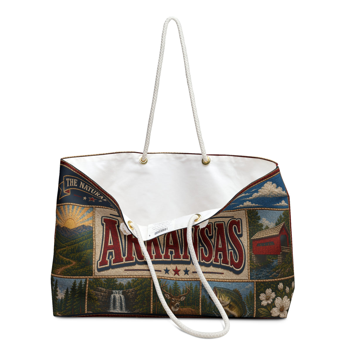 Arkansas Weekender Bag The Natural State Faux Patchwork Travel Tote Scenic Mountain Adventure State Souvenir Gift