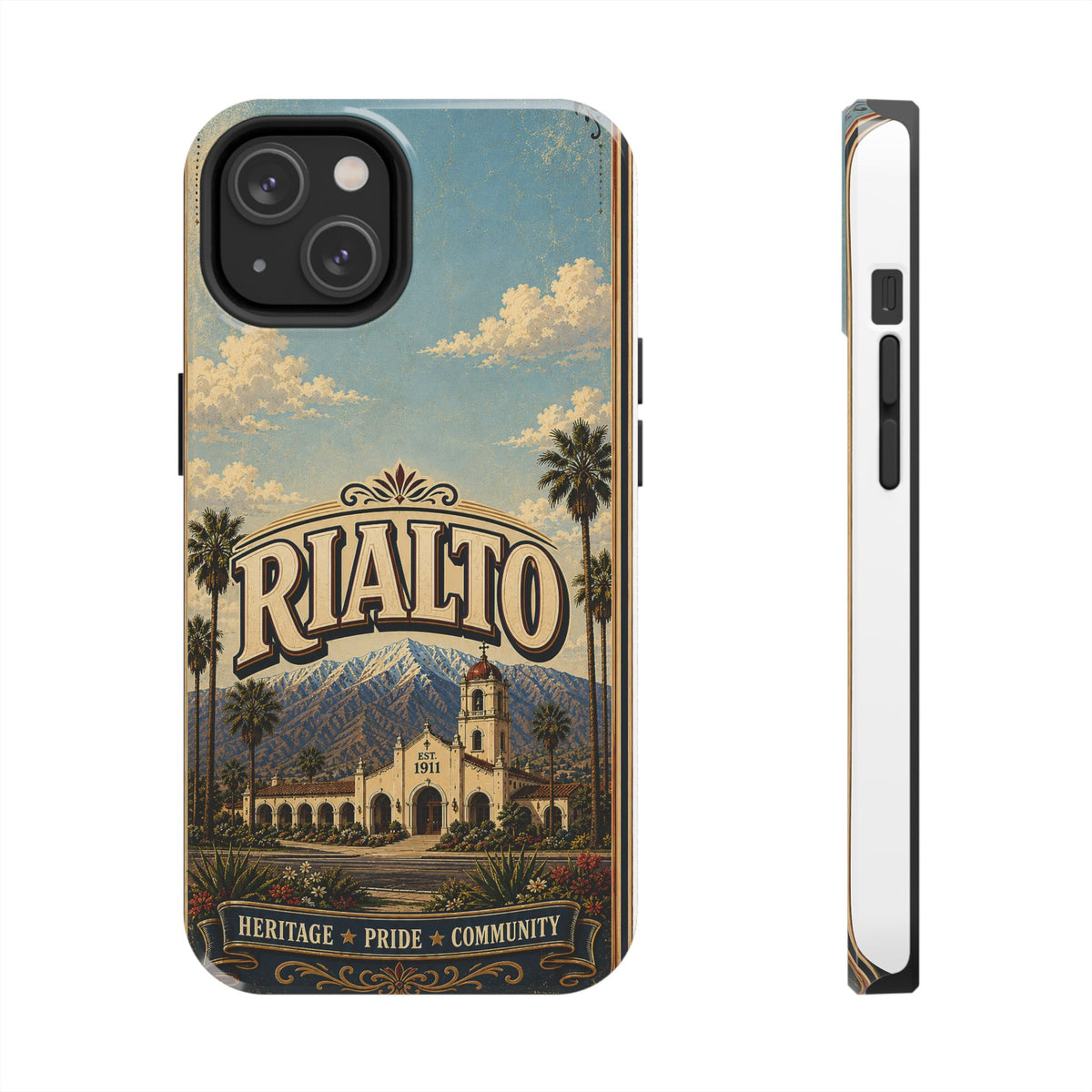 Rialto Heritage Pride Community Faux Patchwork Phone Case – Est 1911 Vintage California Travel Art Cover