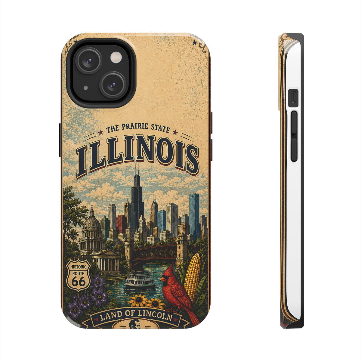 Illinois Prairie State Faux Patchwork Phone Case Vintage Travel Poster Retro State Pride Cover