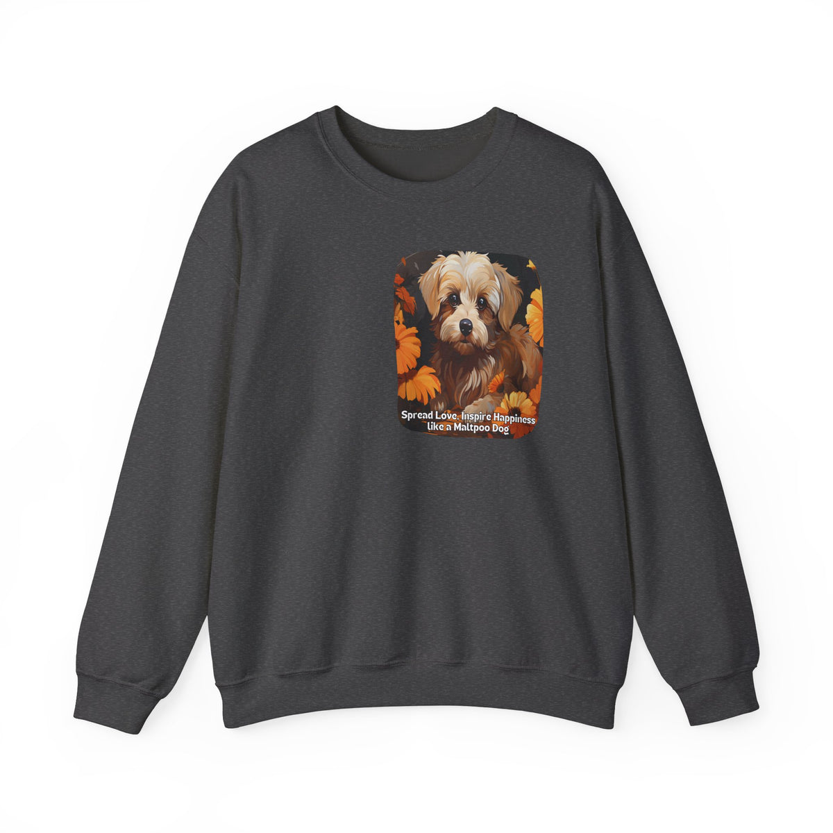 Maltipoo Dog Love Sunflower Sweatshirt – 'Spread Love, Inspire Happiness' – Unisex Designer Dog Pullover