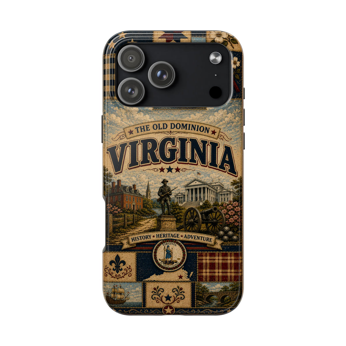 Virginia Faux Patchwork Phone Case Old Dominion Retro Colonial Landmarks Cardinal State Pride Cover