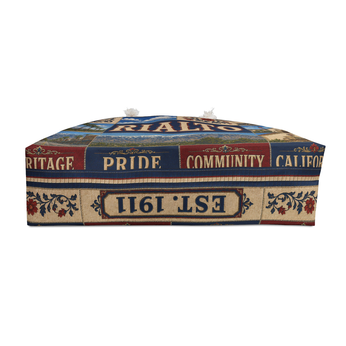 Rialto California Weekender Bag Heritage Pride Faux Patchwork Travel Tote Vintage Inland Empire Getaway Gift