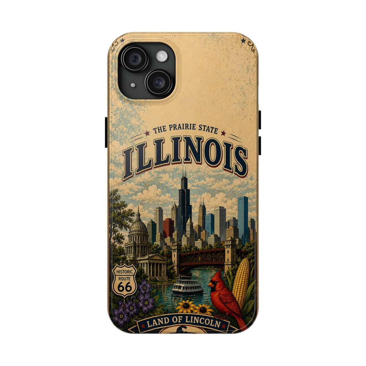 Illinois Prairie State Faux Patchwork Phone Case Vintage Travel Poster Retro State Pride Cover