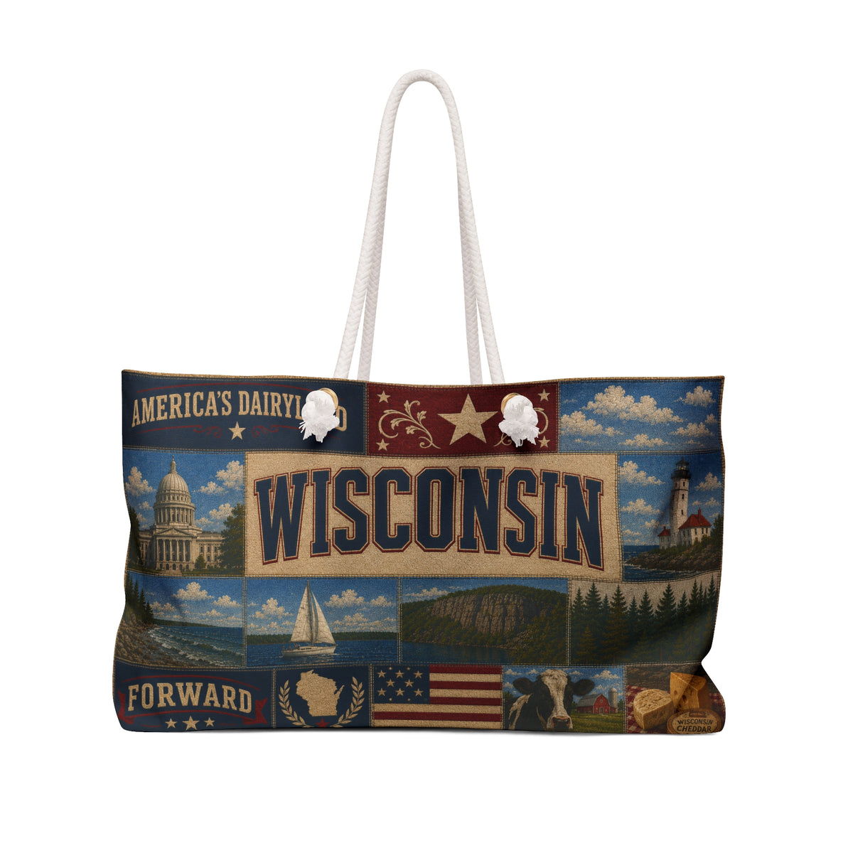 Wisconsin Collage Weekender Bag – Vintage State Travel Tote
