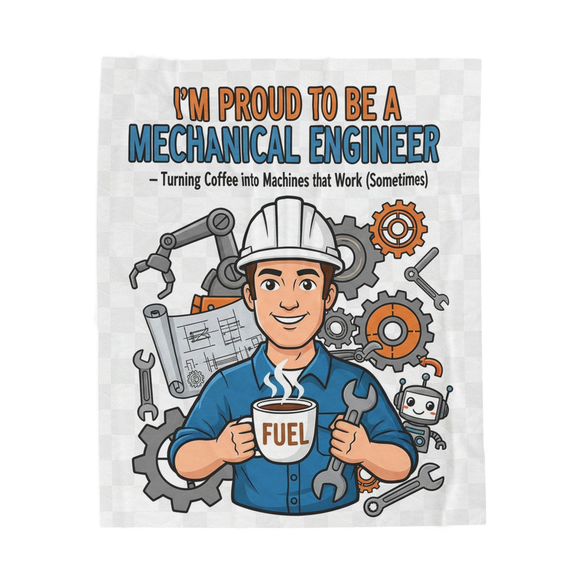 Mechanical Engineer Velveteen Blanket – Funny Coffee & Machines Cozy Gift Throw