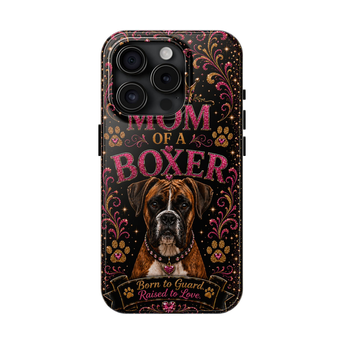 Mom of a Boxer Glitter Phone Case Born to Guard Raised to Love Vintage Dog Lover Gift Cover