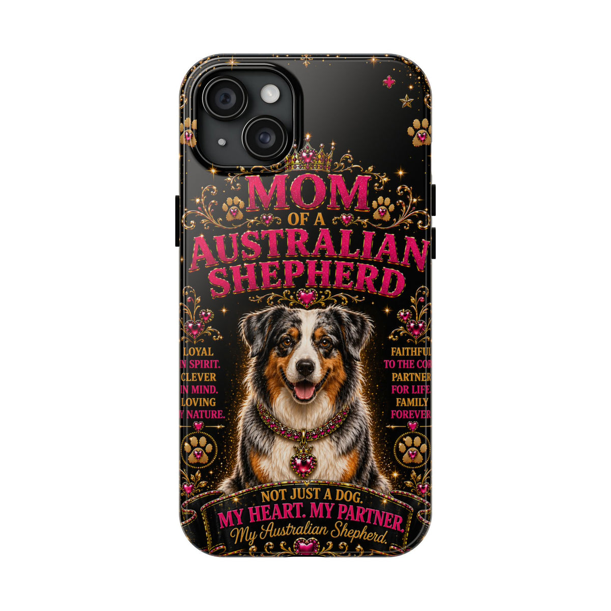 Australian Shepherd Dog Mom Glitter Phone Case My Heart My Partner Vintage Aussie Lover Gift for iPhone & Samsung
