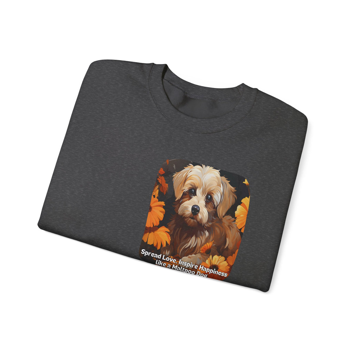Maltipoo Dog Love Sunflower Sweatshirt – 'Spread Love, Inspire Happiness' – Unisex Designer Dog Pullover