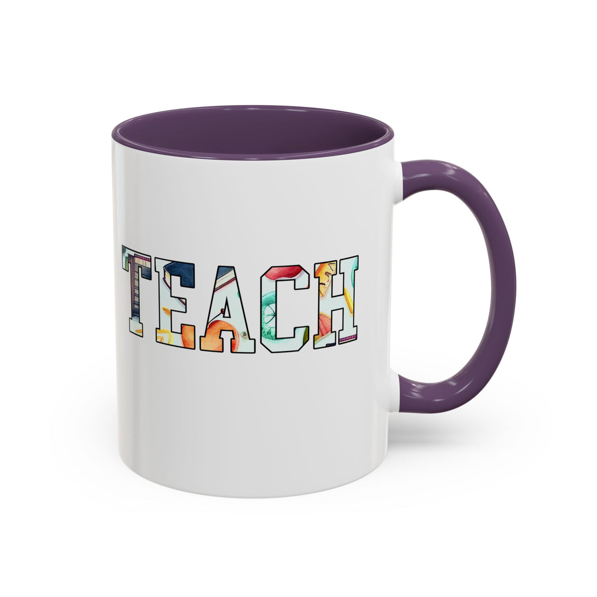 Colorful TEACH Letters Coffee Mug – 11oz & 15oz Accent Mug – Vibrant Teacher Appreciation Gift – Cute & Fun Teacher Coffee Cup for School or Home