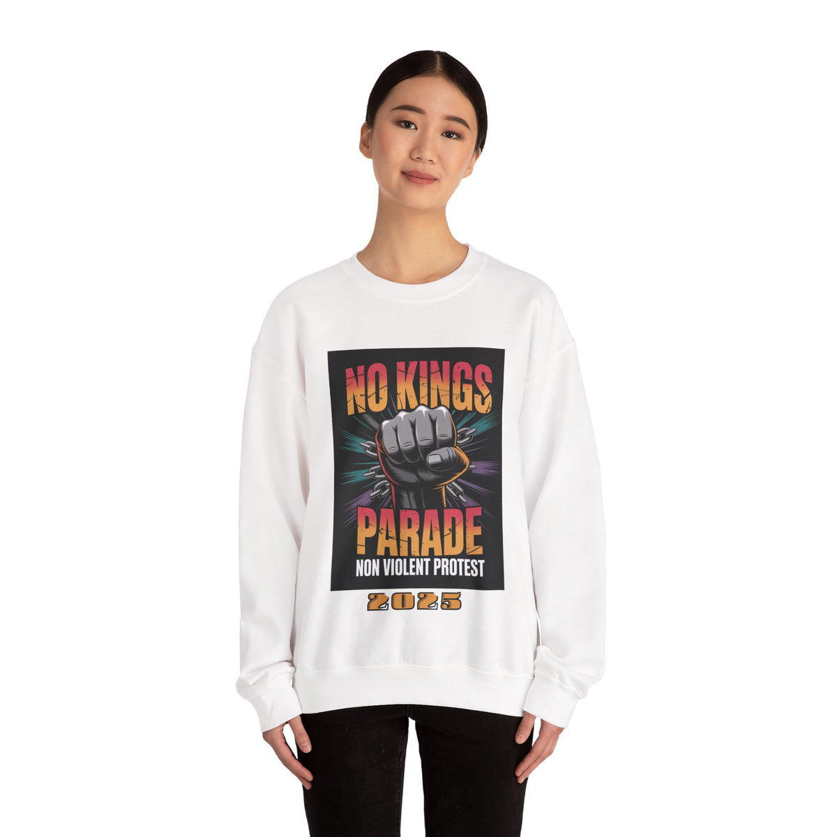 No Kings Parade” Sweatshirt – Upright Fist Graphic with Peaceful Protest Message, Unisex Statement Apparel for Justice