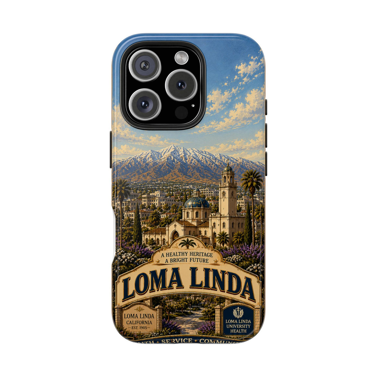 Loma Linda Faux Patchwork Phone Case – Vintage Travel Art Cover, California Hometown Pride Retro Design