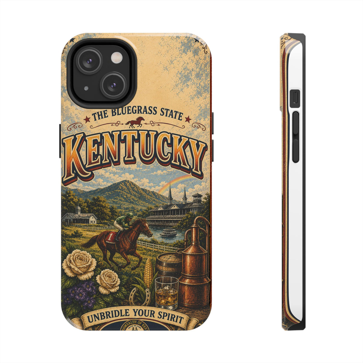 Kentucky Bluegrass State Faux Patchwork Phone Case – Vintage Travel Poster Style Kentucky Souvenir Cover for iPhone & Samsung
