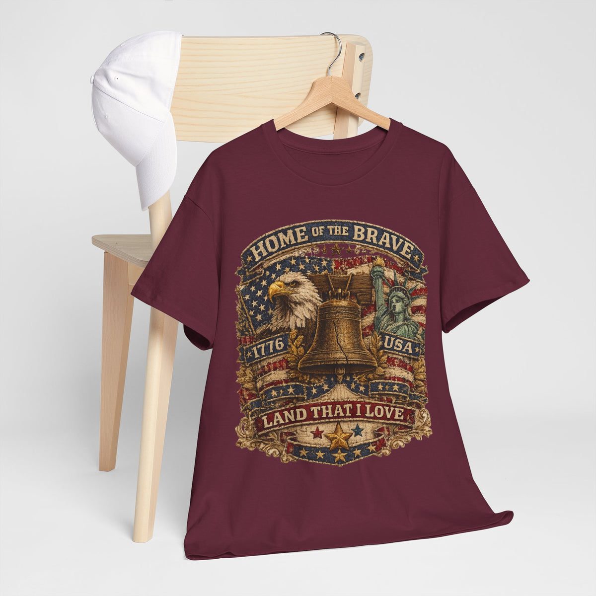 Patriotic T-Shirt — "Home of the Brave" Liberty Bell Eagle USA Tee