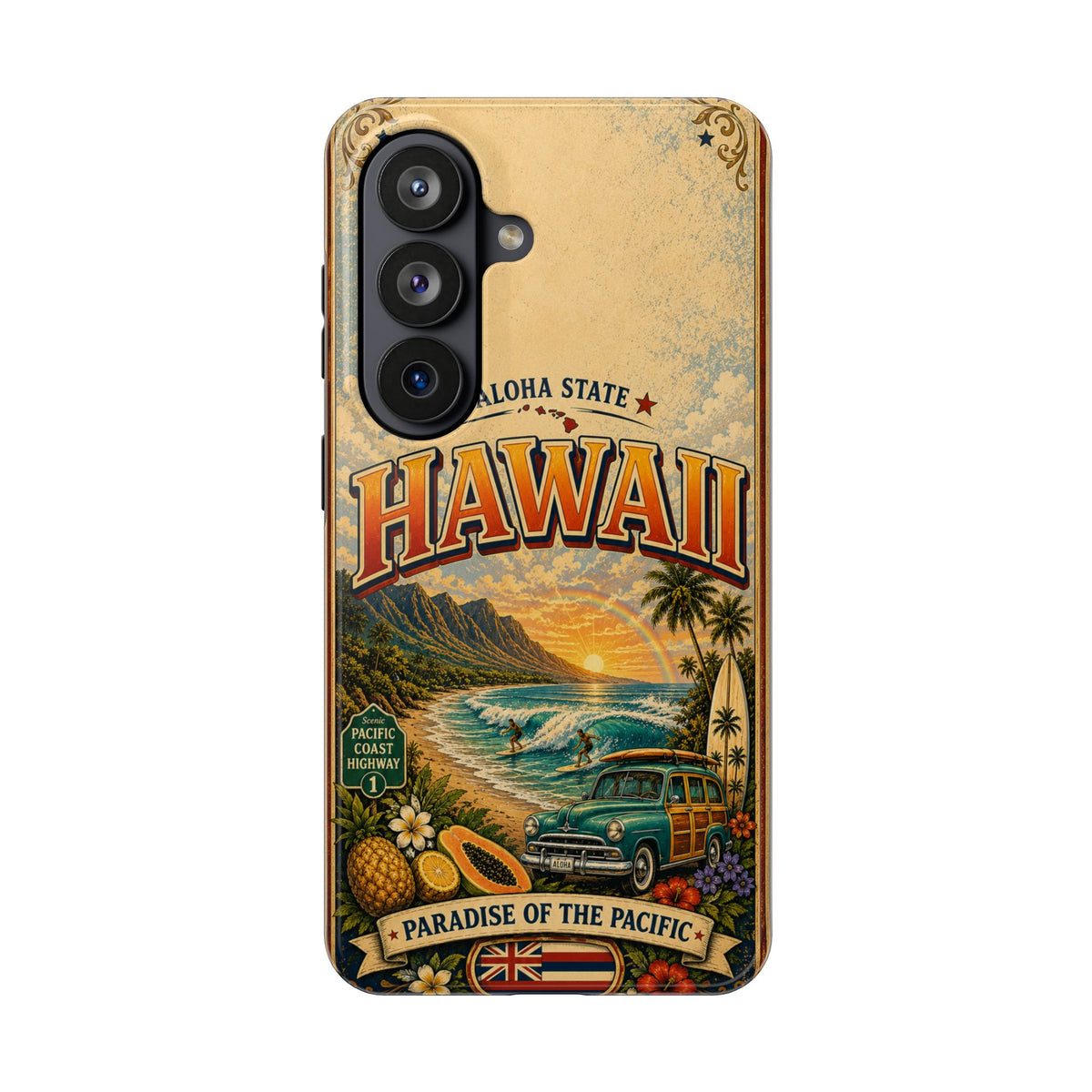 Hawaii Aloha State Faux Patchwork Phone Case Vintage Travel Poster Tropical Island Pride Cover
