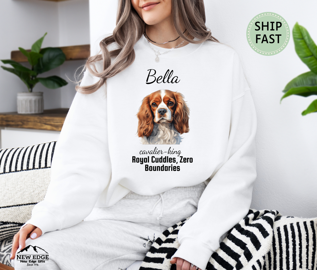 Cavalier King Charles Spaniel Personalized Unisex Sweatshirt – “Royal Cuddles, Zero Boundaries” | Christmas Dog Lover Gift | Custom Pet Gift | Cozy Holiday Sweater