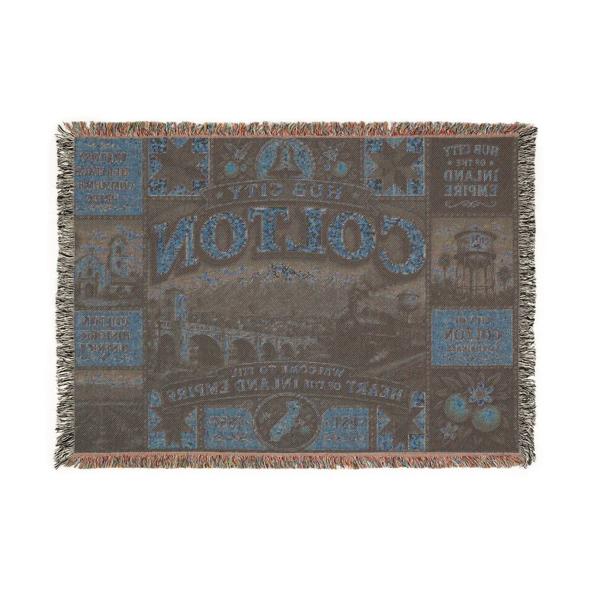 Colton City Landmark Woven Blanket — Vintage Map & Skyline Throw