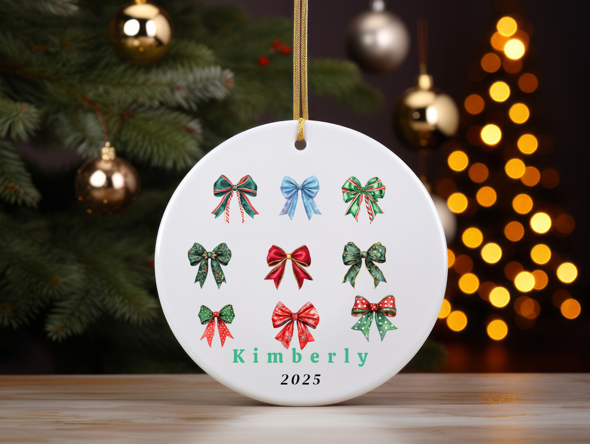 First Christmas Ornament | Personalized Ornament | Baby Shower Gift | Bow Ornament Keepsake | Custom Family Name Decoration