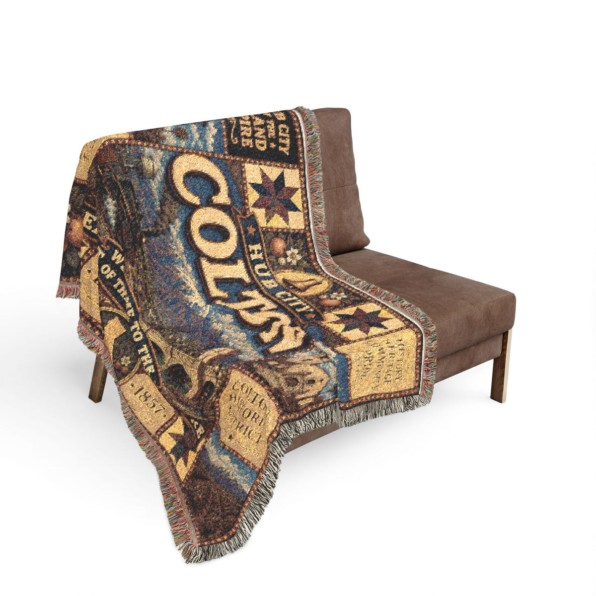 Colton City Landmark Woven Blanket — Vintage Map & Skyline Throw