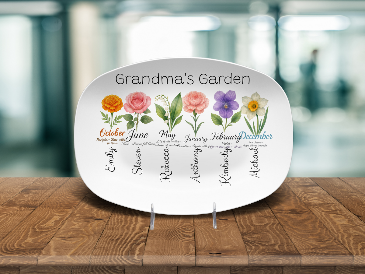 Custom Grandma’s Garden Platter – Personalized Family Name Serving Dish & Gift for Grandma