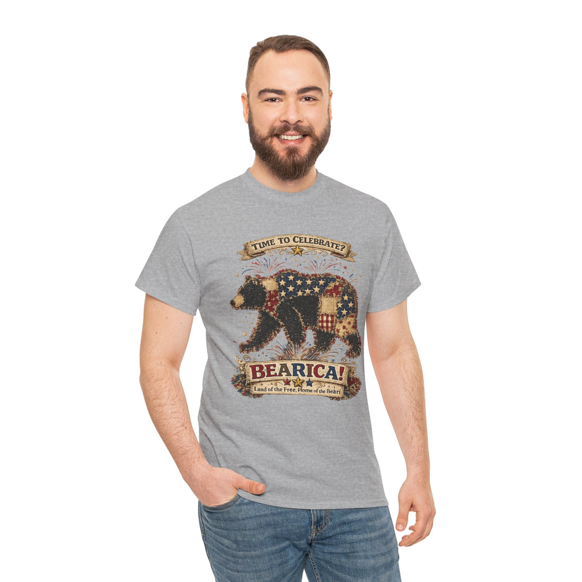 Bearica Patriotic Bear T-Shirt – "Time to Celebrate!" 4th of July Tee
