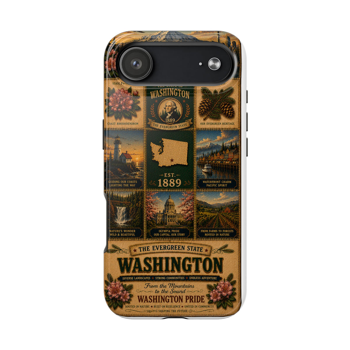 Washington Faux Patchwork Phone Case The Evergreen State Vintage Travel Poster Retro State Pride Cover Est 1889