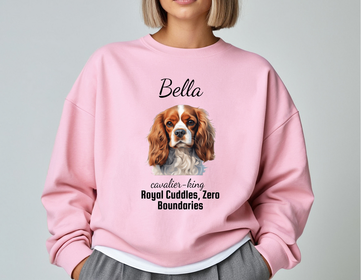Cavalier King Charles Spaniel Personalized Unisex Sweatshirt – “Royal Cuddles, Zero Boundaries” | Christmas Dog Lover Gift | Custom Pet Gift | Cozy Holiday Sweater