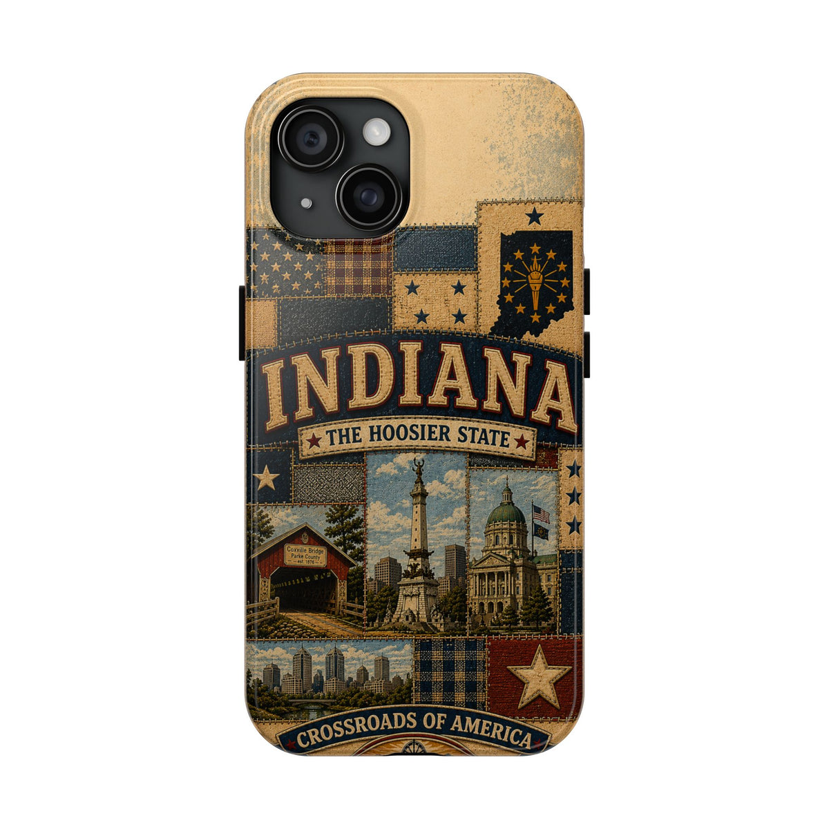 Indiana Hoosier State Faux Patchwork Phone Case Vintage Travel Poster Crossroads of America Cover