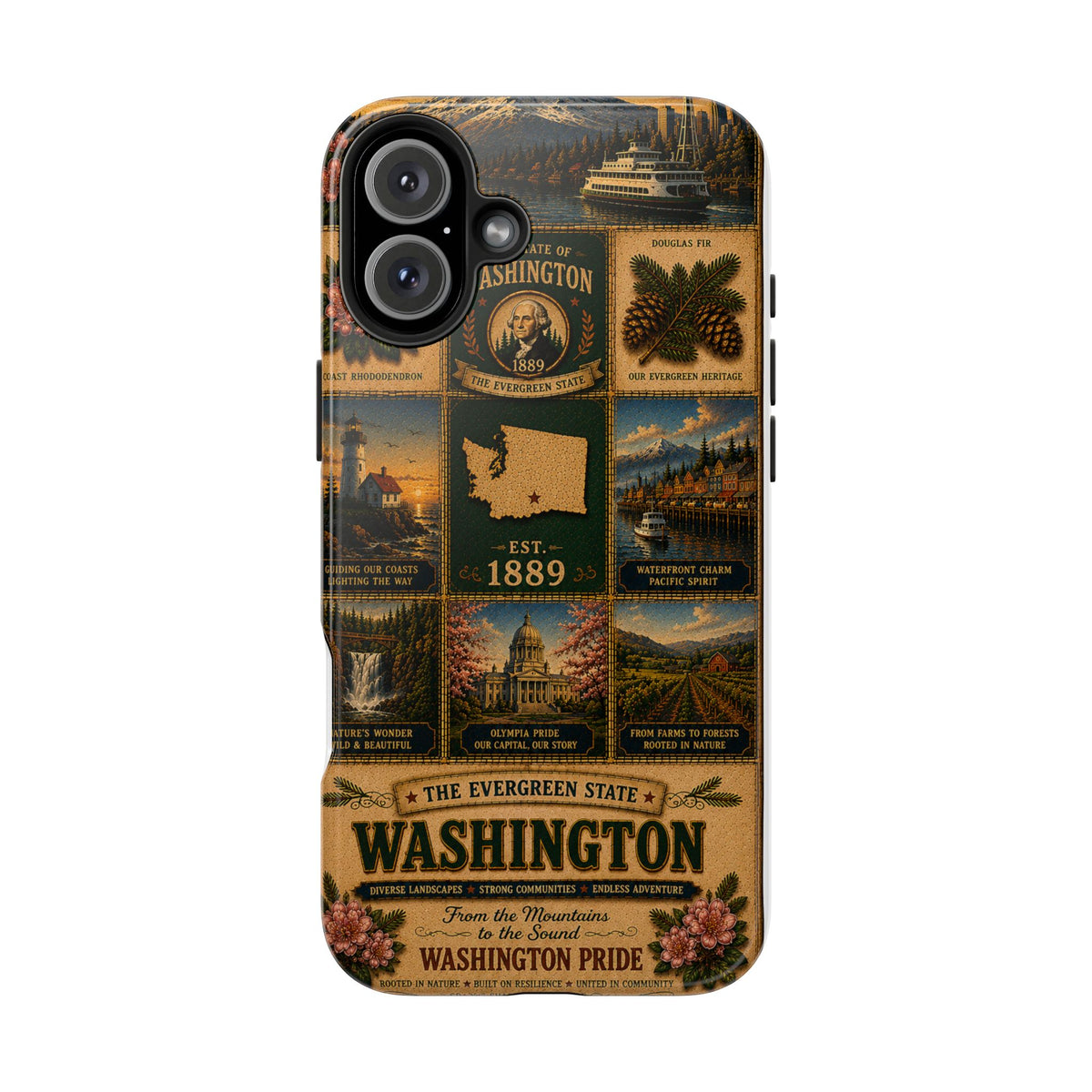 Washington Faux Patchwork Phone Case The Evergreen State Vintage Travel Poster Retro State Pride Cover Est 1889