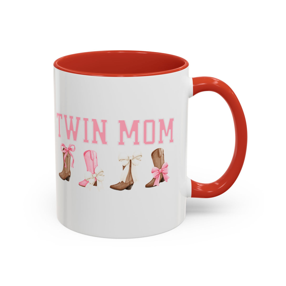 Twin Mom Letters Coffee Mug with Cowboy Boots and Bow – 11oz & 15oz Accent Mug – Cute Western Gift for Twin Moms