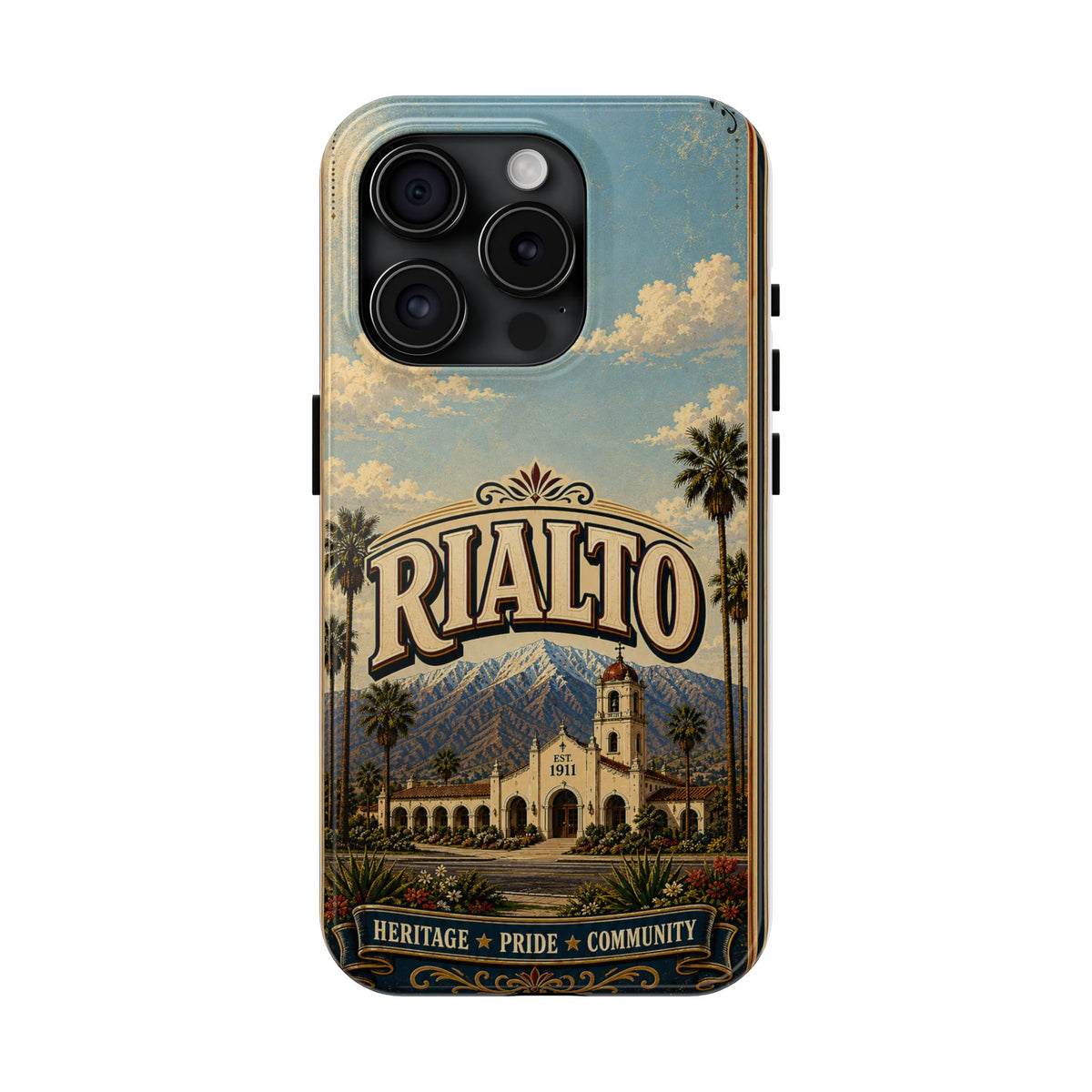 Rialto Heritage Pride Community Faux Patchwork Phone Case – Est 1911 Vintage California Travel Art Cover