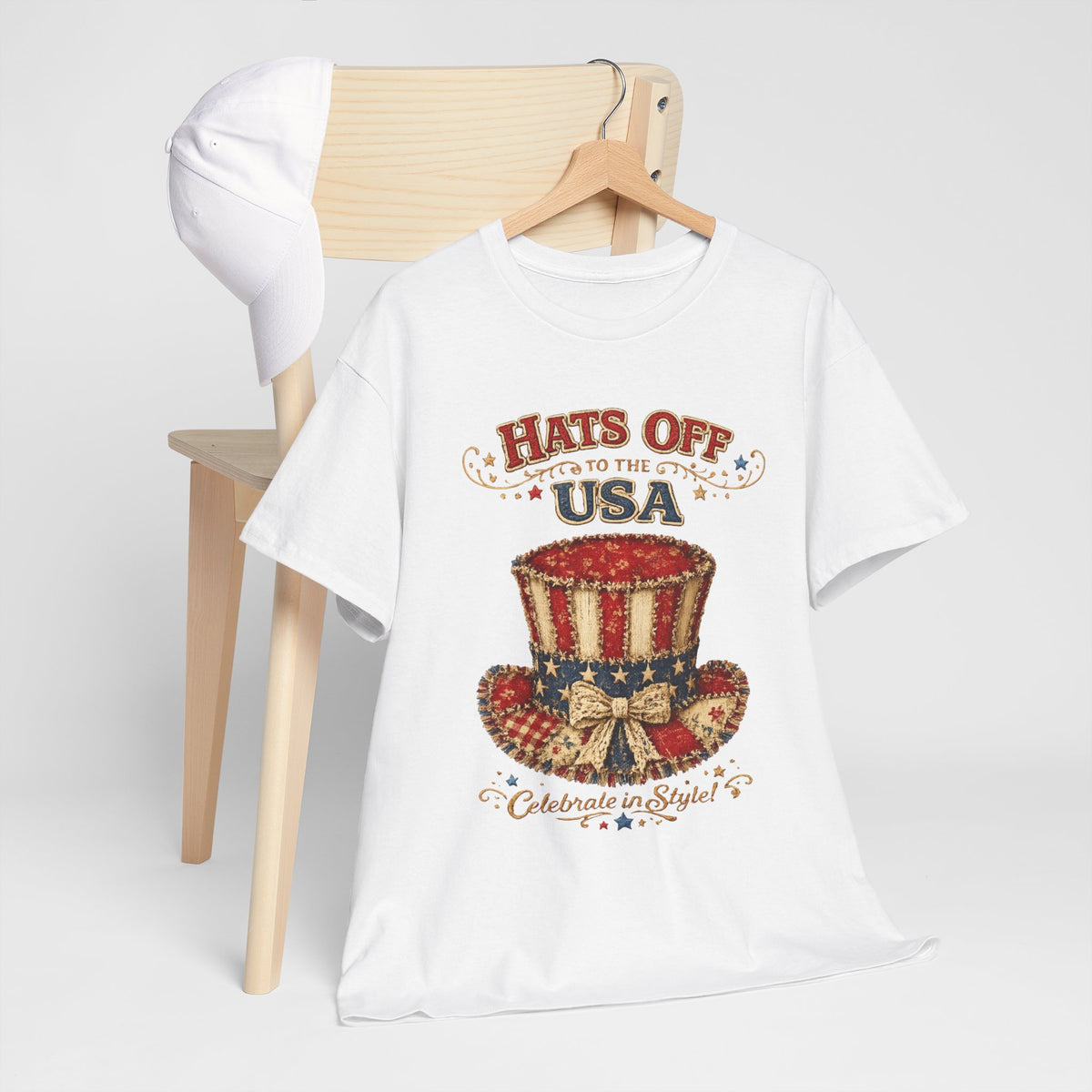 Patriotic T-Shirt — “Hats Off to the USA” 4th of July Celebration Tee