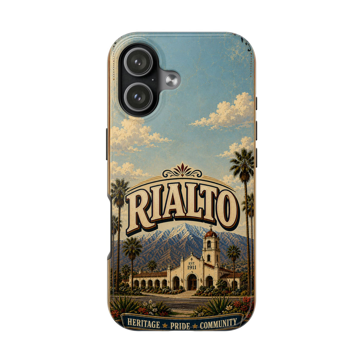 Rialto Heritage Pride Community Faux Patchwork Phone Case – Est 1911 Vintage California Travel Art Cover