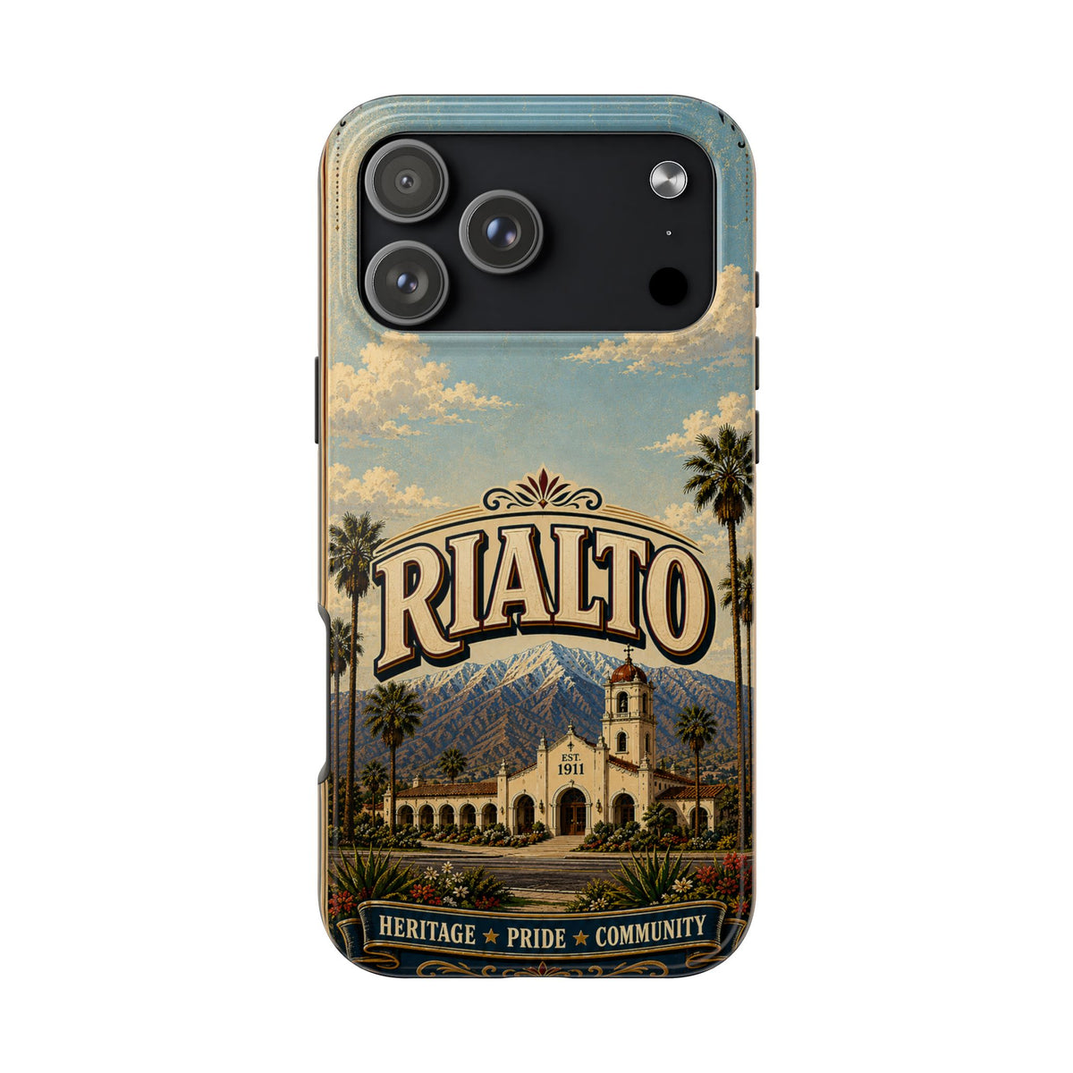 Rialto Heritage Pride Community Faux Patchwork Phone Case – Est 1911 Vintage California Travel Art Cover