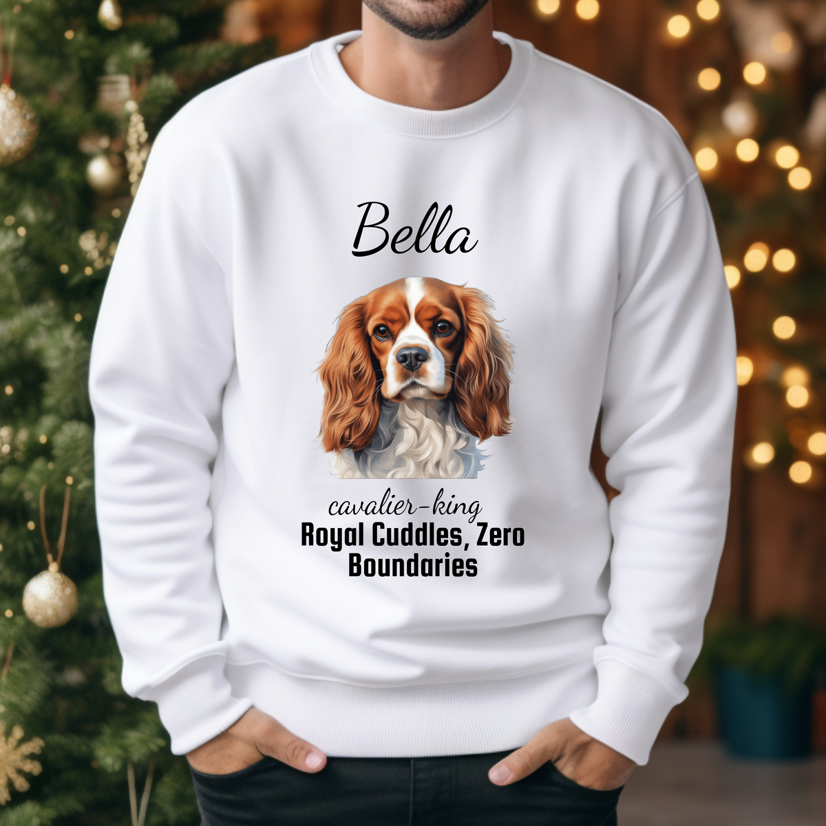 Cavalier King Charles Spaniel Personalized Unisex Sweatshirt – “Royal Cuddles, Zero Boundaries” | Christmas Dog Lover Gift | Custom Pet Gift | Cozy Holiday Sweater