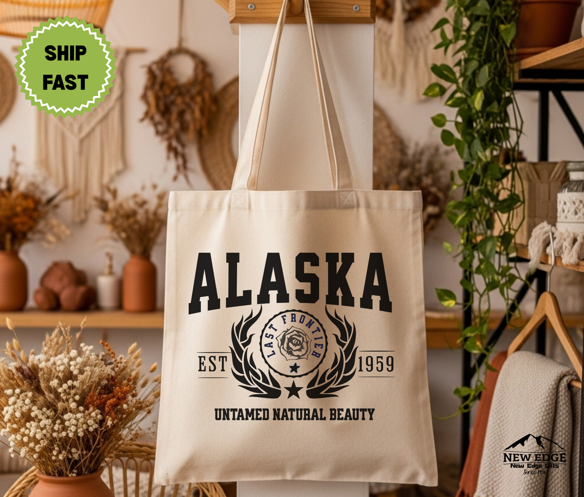Alaska State Cotton Canvas Tote Bag – “Untamed Natural Beauty” | USA States Travel Souvenir | Alaska Pride Gift | Eco Shopping Bag