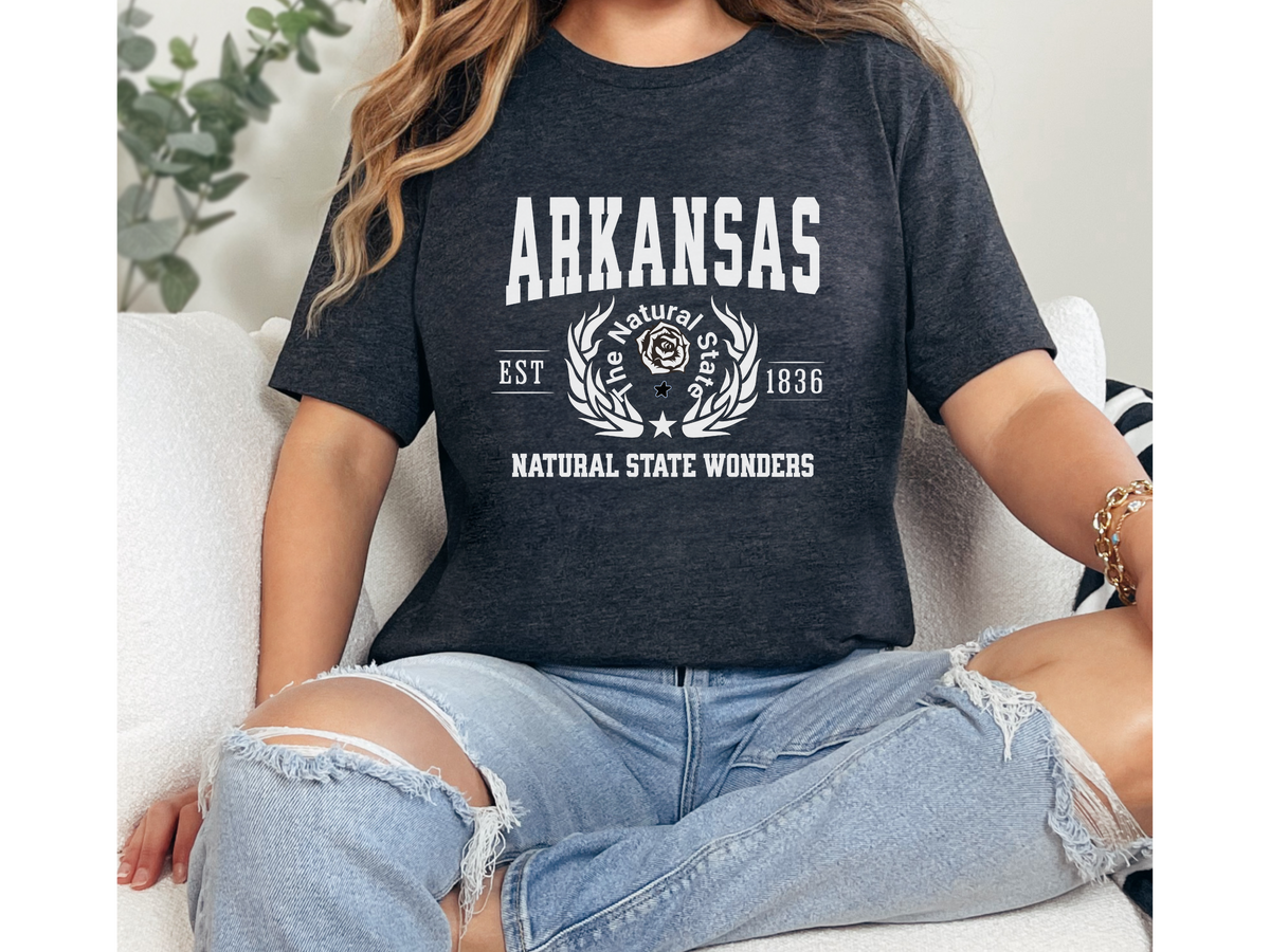Arkansas Unisex Collegiate State T Shirt Vintage College Style Arkansas Graphic Tee Natural State Pride Shirt