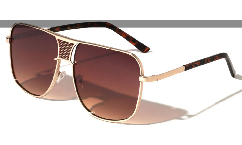 AV-1575 Squared Aviator Sunglasses with Front Grille | Bold Fashion Shield Frame | Modern Unisex Eyewear