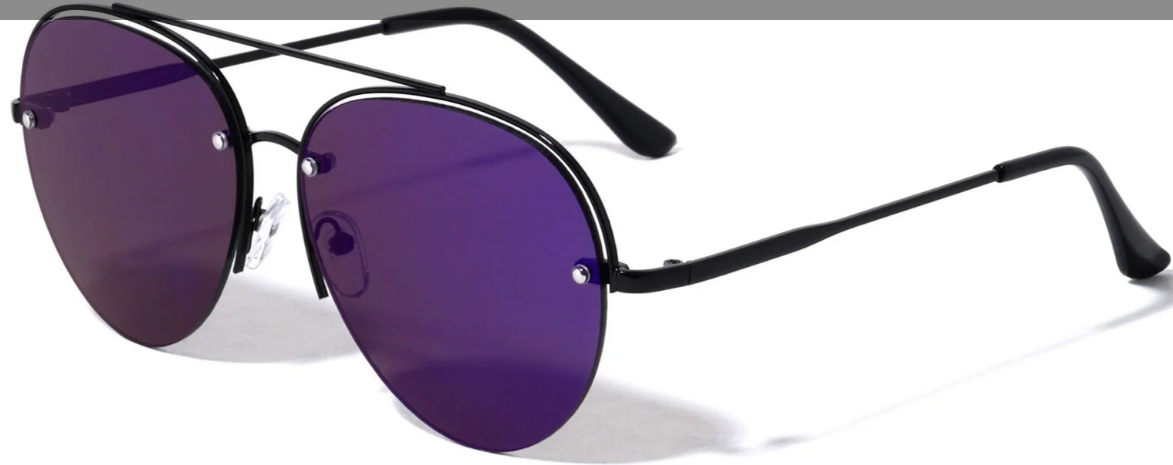 Rimless Tear Shape Aviator Sunglasses AV-1702 | Purple Lens Metal Frame | Lightweight Modern Retro Shades