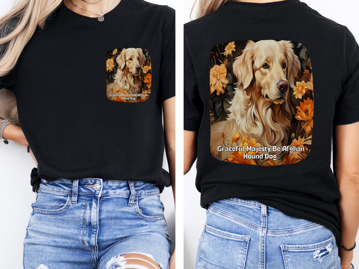 Afghan Hound Sunflower Tee – 'Graceful Majesty' Front & Back Design