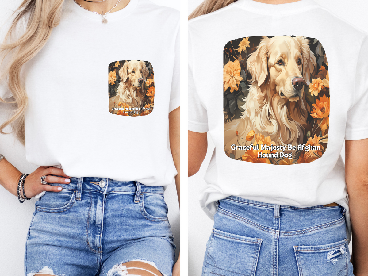 Afghan Hound Sunflower Tee – 'Graceful Majesty' Front & Back Design