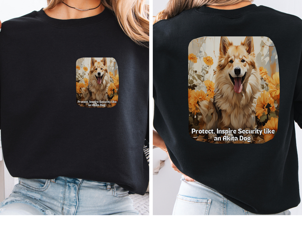 Akita Guardian Sweatshirt - 'Protect, Inspire Security' - Sunflower Japanese Dog Lover Hoodie (Front & Back Print