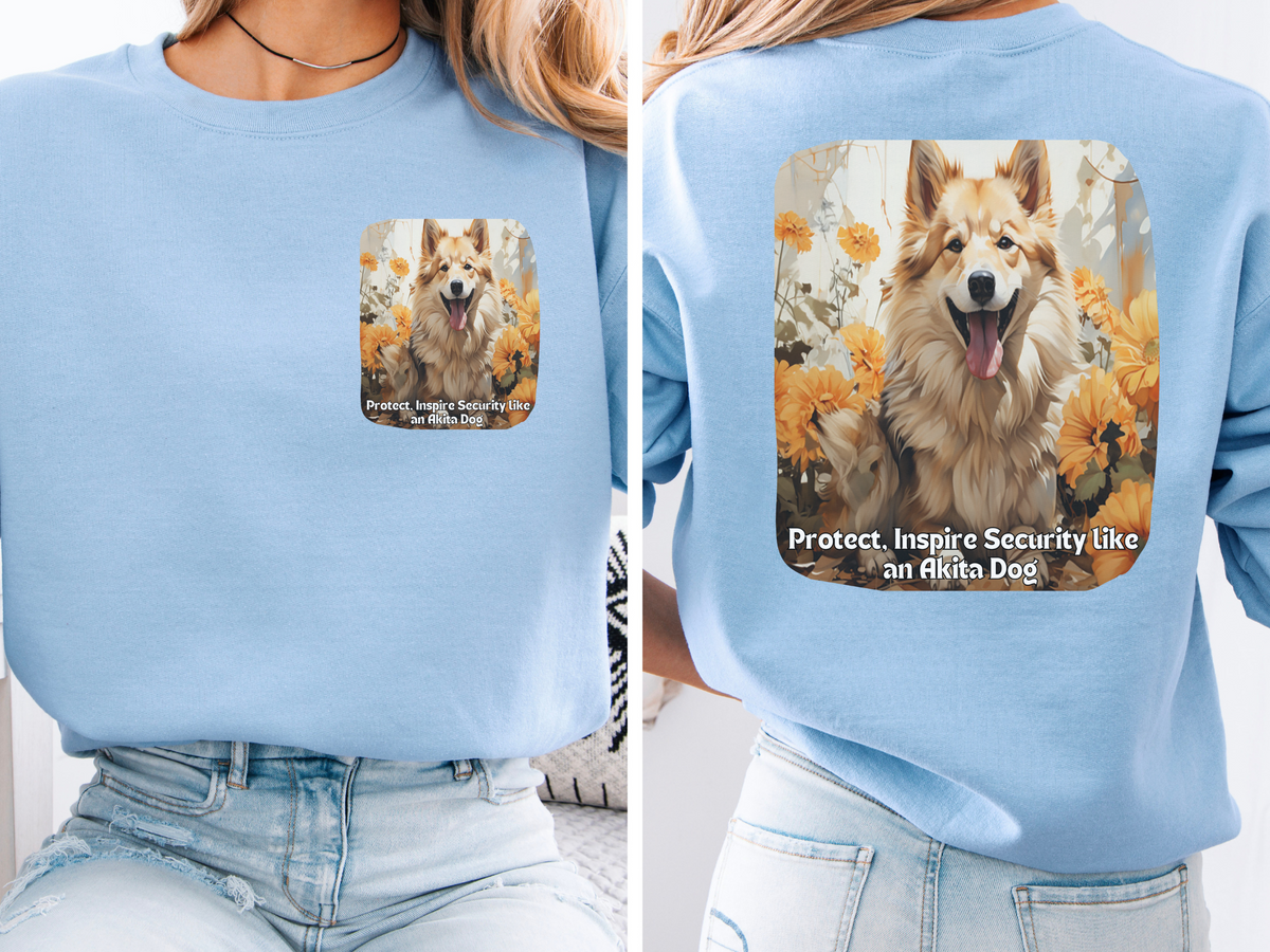 Akita Guardian Sweatshirt - 'Protect, Inspire Security' - Sunflower Japanese Dog Lover Hoodie (Front & Back Print
