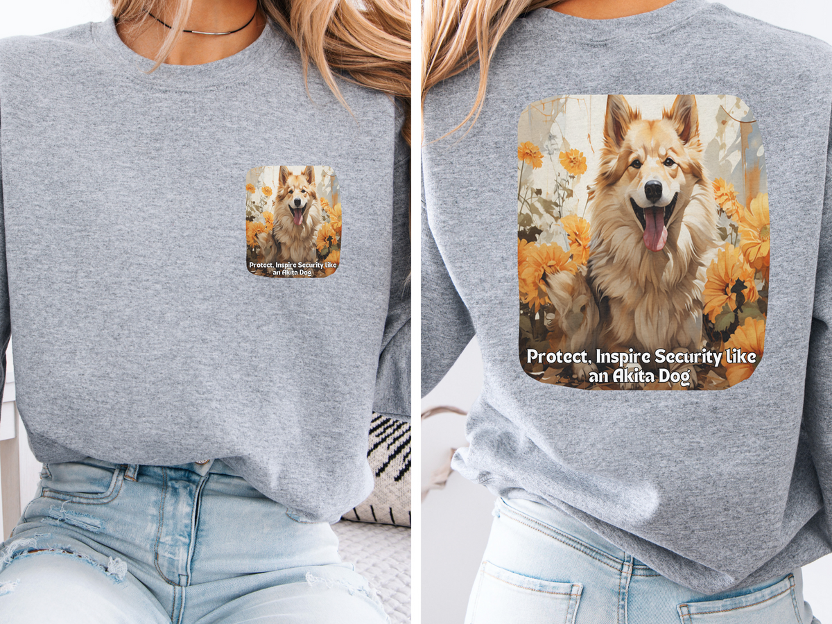 Akita Guardian Sweatshirt - 'Protect, Inspire Security' - Sunflower Japanese Dog Lover Hoodie (Front & Back Print