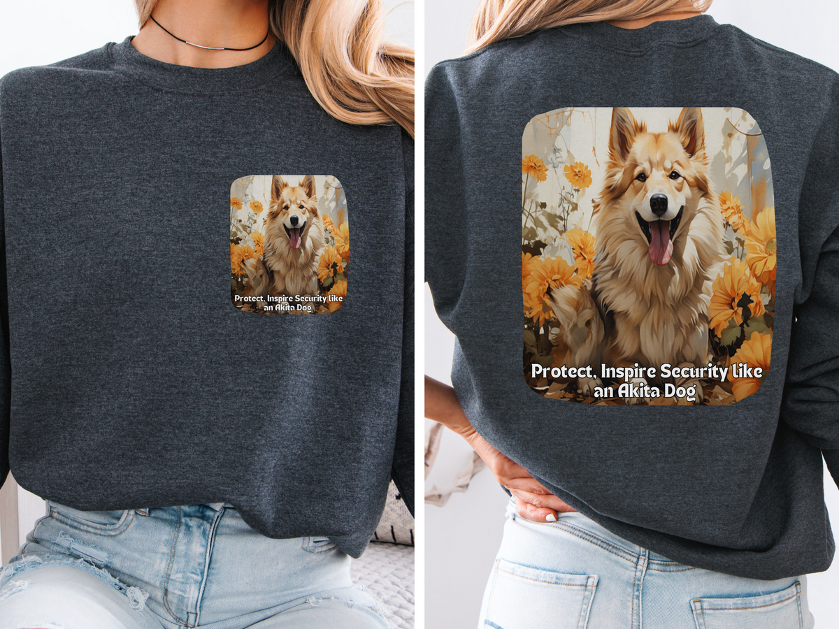 Akita Guardian Sweatshirt - 'Protect, Inspire Security' - Sunflower Japanese Dog Lover Hoodie (Front & Back Print
