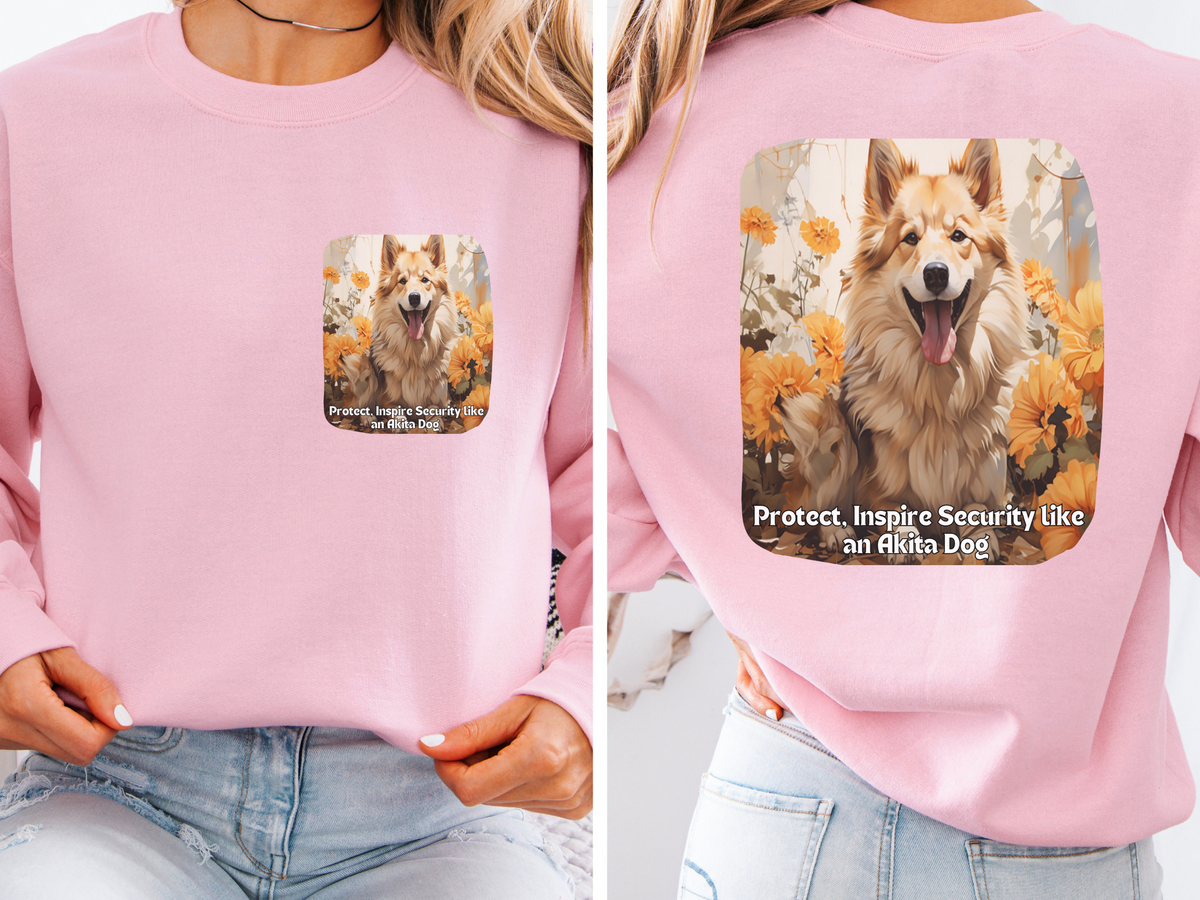 Akita Guardian Sweatshirt - 'Protect, Inspire Security' - Sunflower Japanese Dog Lover Hoodie (Front & Back Print