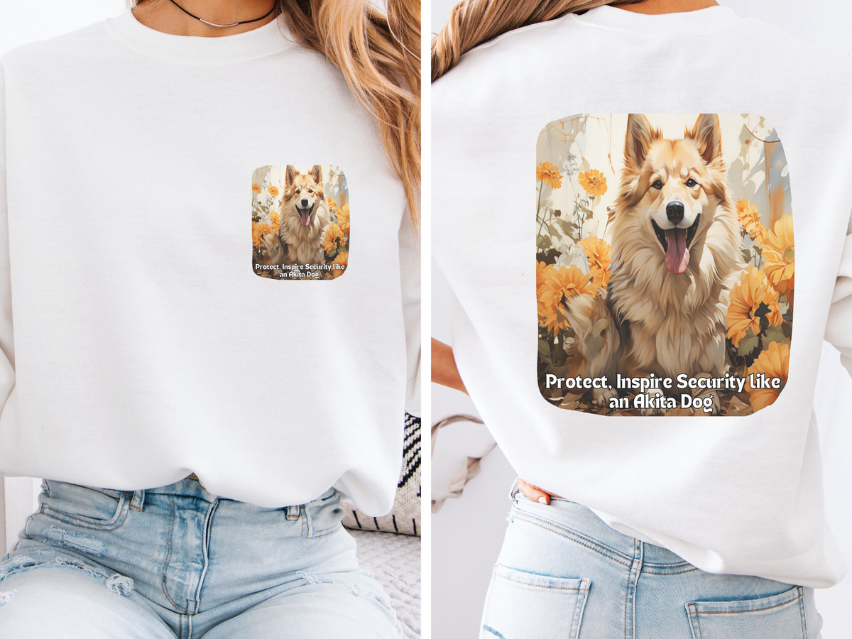 Akita Guardian Sweatshirt - 'Protect, Inspire Security' - Sunflower Japanese Dog Lover Hoodie (Front & Back Print