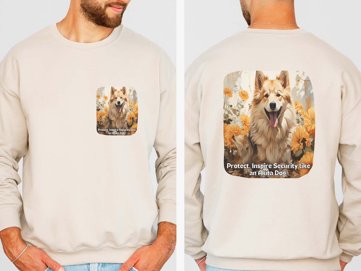 Akita Guardian Sweatshirt - 'Protect, Inspire Security' - Sunflower Japanese Dog Lover Hoodie (Front & Back Print