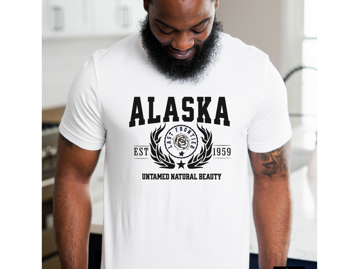 Alaska Unisex Collegiate State T Shirt Vintage College Style Alaska Graphic Tee Northern State Pride Shirt