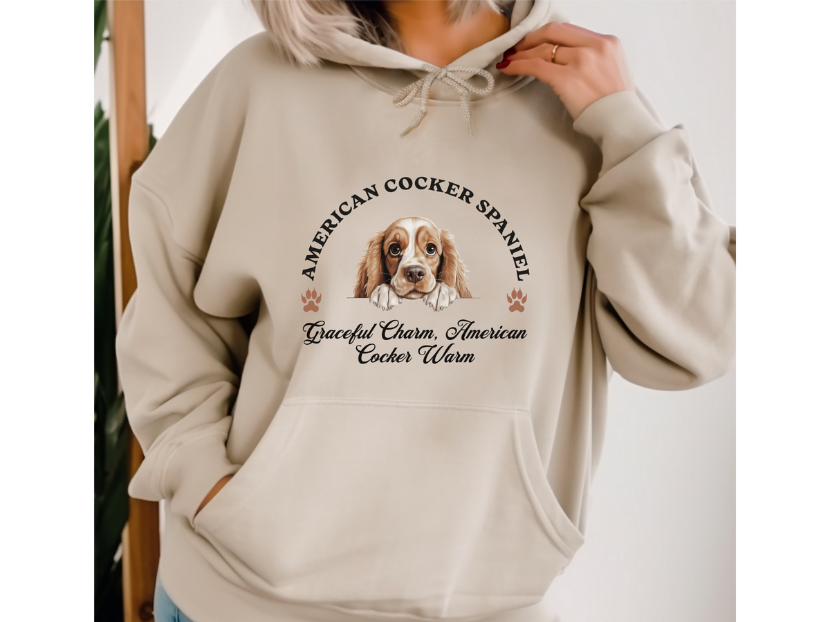 American Cocker Spaniel Dog Hoodie – "Graceful Charm, American Cocker Warm" | Unisex Cozy Hoodie for Elegant Companions