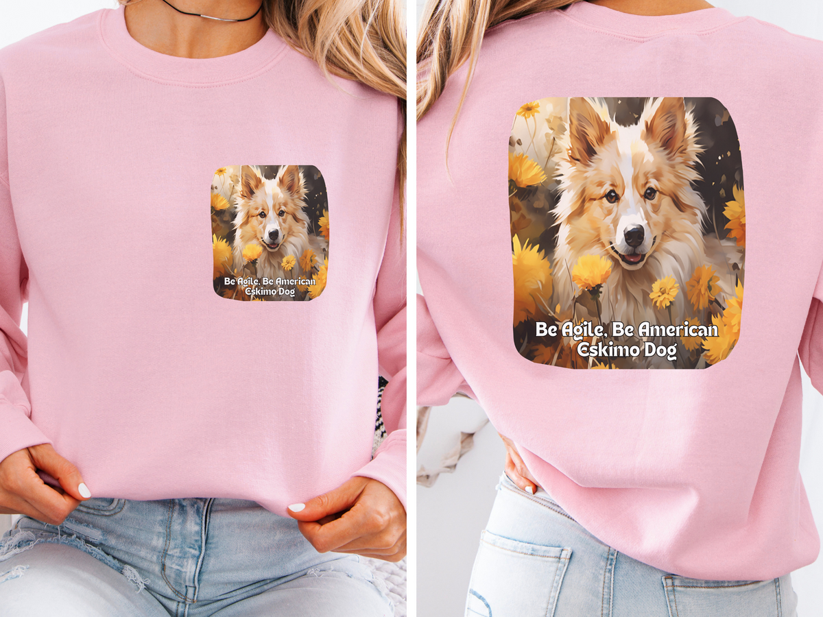 American Eskimo Dog Sunflower Sweatshirt – 'Adapt & Inspire Greatness' Front & Back Design